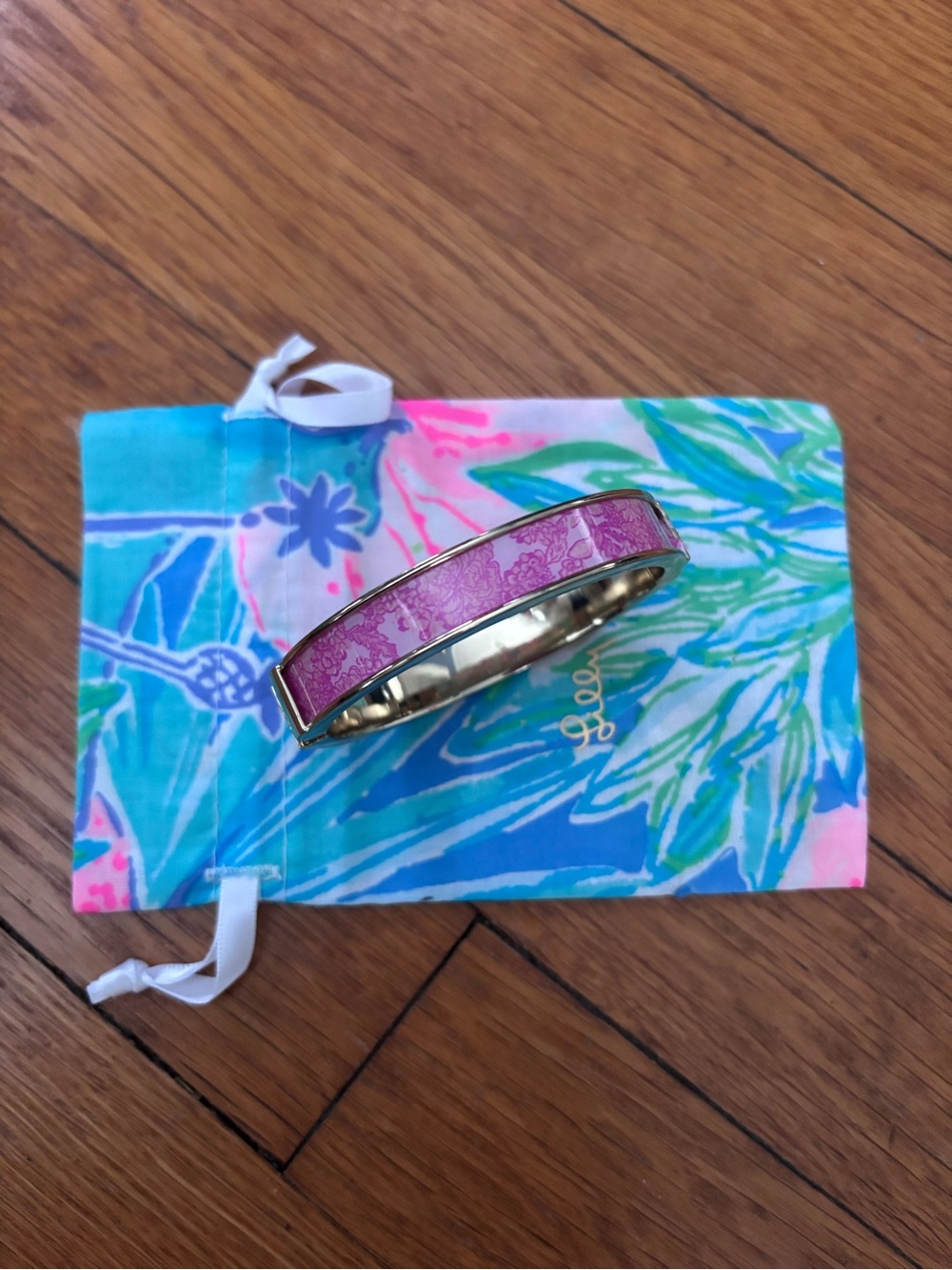 Lilly Pulitzer Gold Pink Bangle Bracelet - Picture 3 of 7